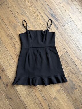 French Connection Black Spaghetti-Strap Ruffle-Hem Mini Dress
